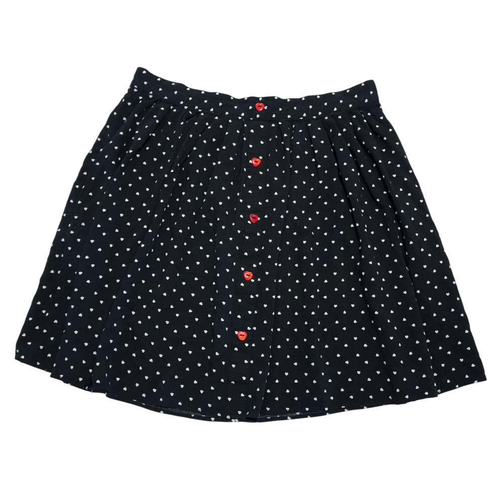 Hell Bunny Skirt Women XL Black Polka Dot Red Heart Buttons Full Retro Punk Goth